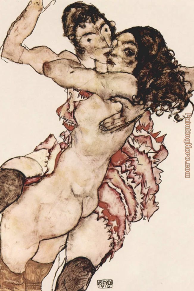 Egon Schiele Pair of Women Women embracing each other